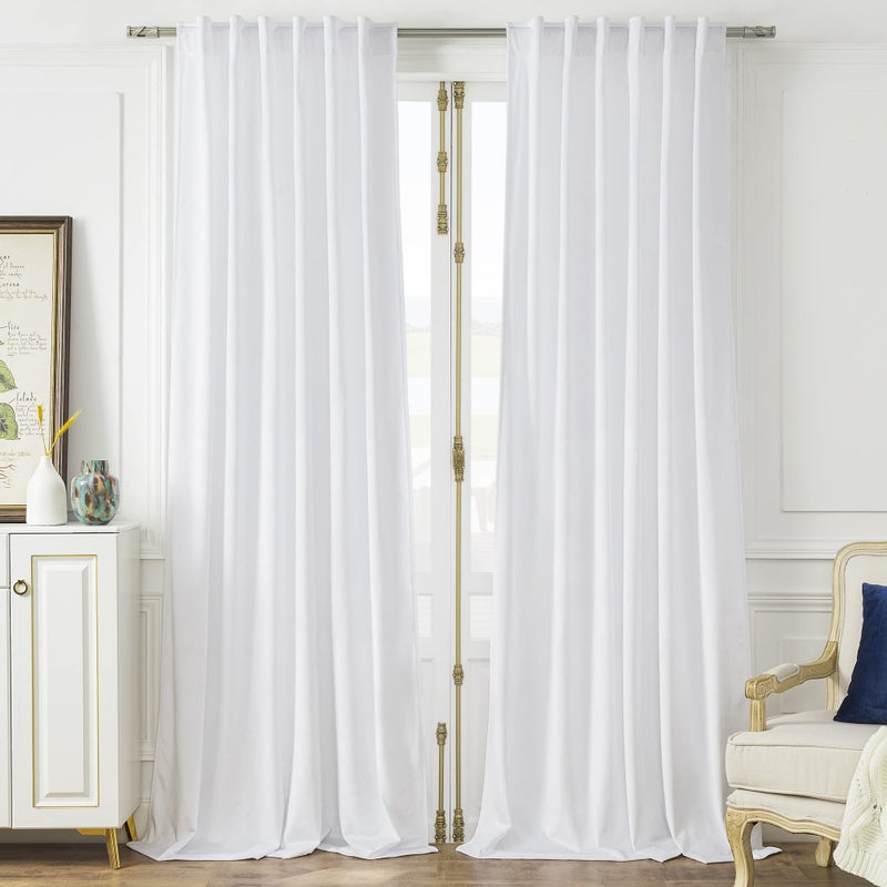 ABCHOME White Sheer Curtains 108 Inches Long 2 Panels Rod Pocket Voile Semi Sheer Window Curtains for Kitchen  Bedroom and Living Room (White  52 W x 108 L) - Image 1