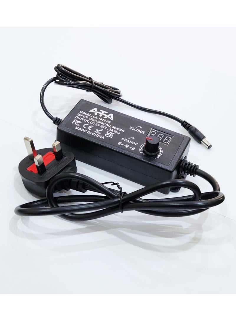 ATA Adjustable AC/DC Power Supply Adapter 3V-24V 3A Display - Image 1
