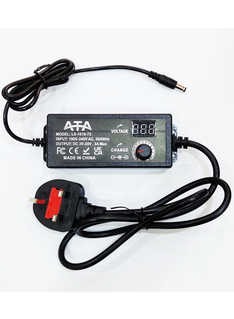 ATA Adjustable AC/DC Power Supply Adapter 3V-24V 3A Display - Image 2
