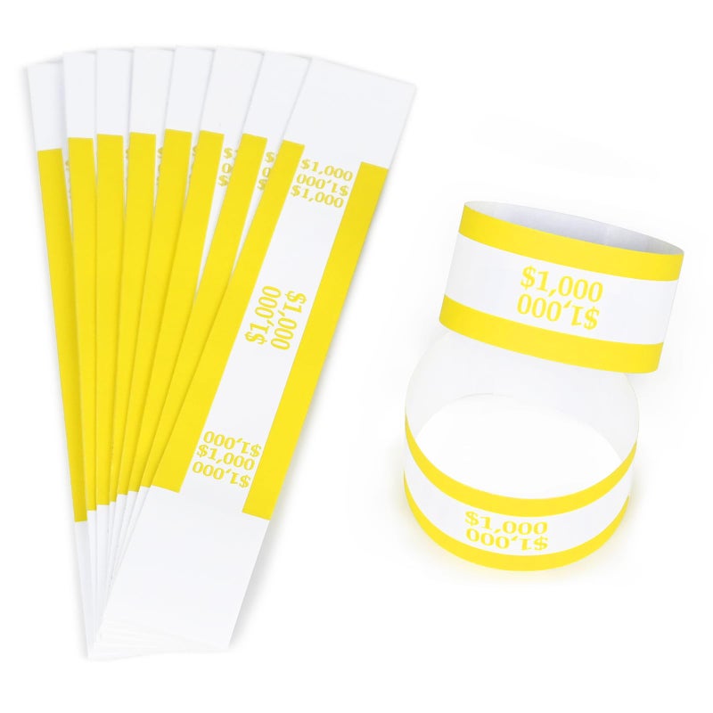 ESSENTIAL 100 Pcs Currency Straps - Bill Wrappers, 7.5 x 1.15 Inches, Money Bands to Organize Bills, ABA Standard Colors, Self-Adhesive ($1000 / Yellow) - Image 3