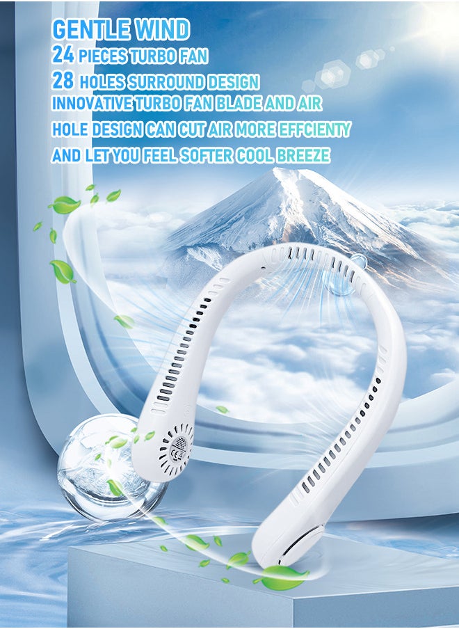 Portable Fan,Portable Neck Fan, Hands-free Bladeless Fan,  battery Powered Wearable Personal Fan, Bladeless, Rechargeable, Headphone Design, 5-speed Gift for women And men - White
