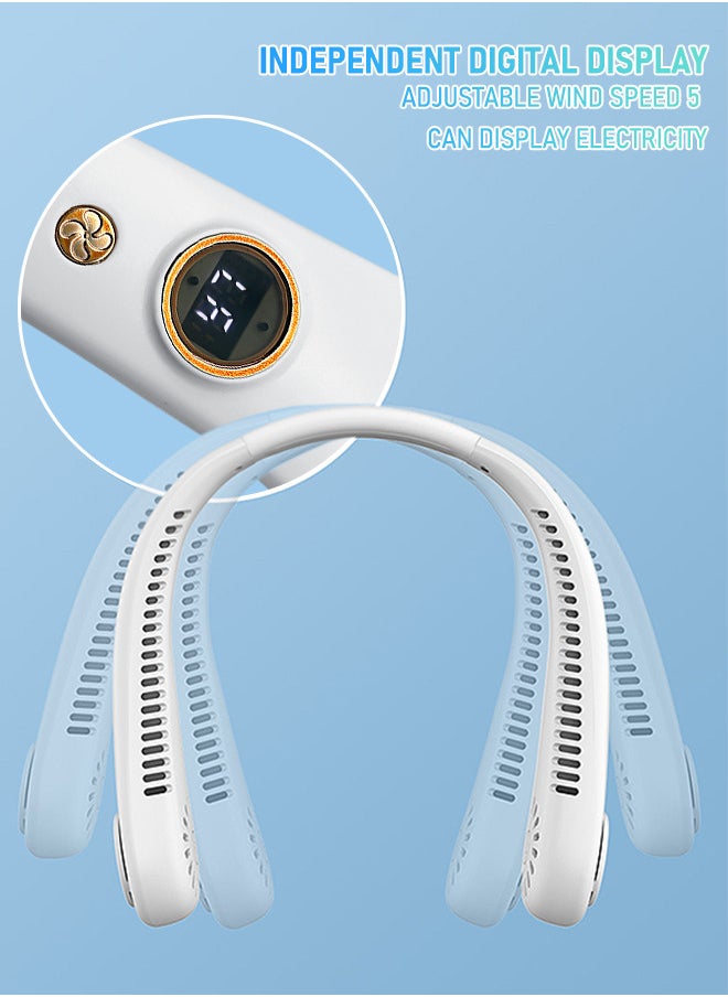 Portable Fan,Portable Neck Fan, Hands-free Bladeless Fan,  battery Powered Wearable Personal Fan, Bladeless, Rechargeable, Headphone Design, 5-speed Gift for women And men - White