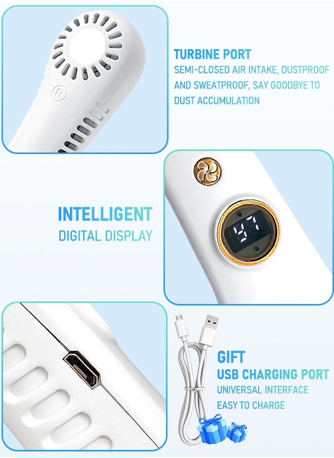 Portable Fan,Portable Neck Fan, Hands-free Bladeless Fan,  battery Powered Wearable Personal Fan, Bladeless, Rechargeable, Headphone Design, 5-speed Gift for women And men - White