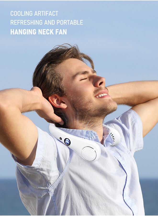 Portable Fan,Portable Neck Fan, Hands-free Bladeless Fan,  battery Powered Wearable Personal Fan, Bladeless, Rechargeable, Headphone Design, 5-speed Gift for women And men - White