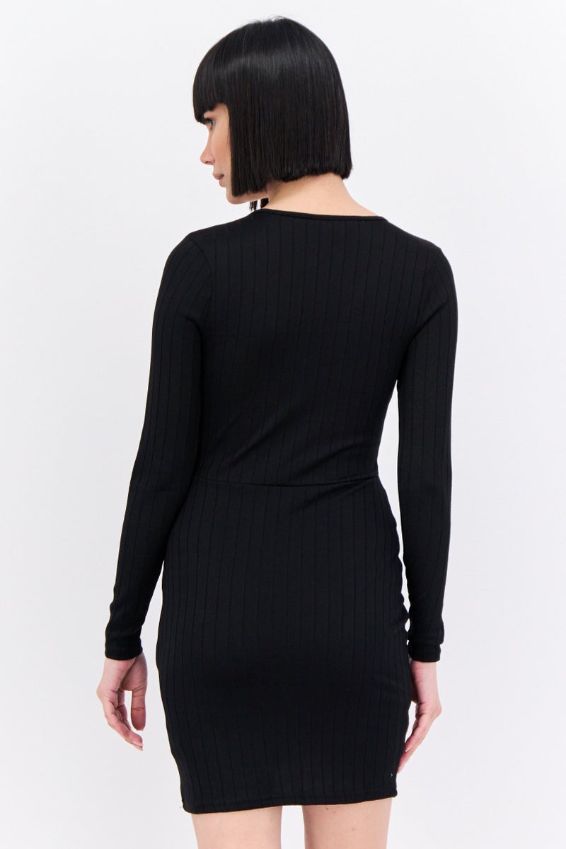 BRAVE SOUL Women Ribbed Mini Dress, Black - Image 3
