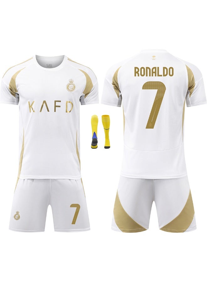 Ronaldo 2024-2025 الموسم #7 رونالدو لكرة القدم جيرسي السراويل الجوارب مجموعة حجم الأطفال وحجم الكبار ، هدية للجماهير والأصدقاء - Image 1