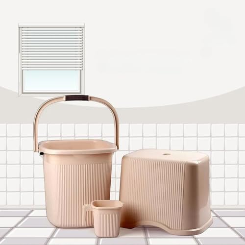 Nayasa Rimmy Strong Plastic Bucket, Mug and Stool Set (3pc Set)| Bathroom Set | (Ivory, 18 Liter Bucket, 1.5ltr Mug, a Stool) - Image 2