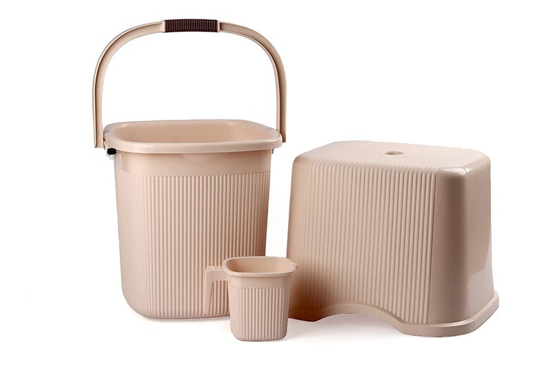 Nayasa Rimmy Strong Plastic Bucket, Mug and Stool Set (3pc Set)| Bathroom Set | (Ivory, 18 Liter Bucket, 1.5ltr Mug, a Stool) - Image 1