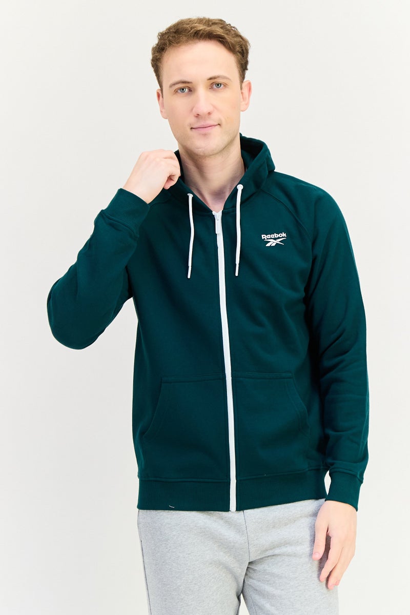 Reebok Men Sportswear Fit Long Sleeve Outdoor Terry Hoodie, Green - Image 1