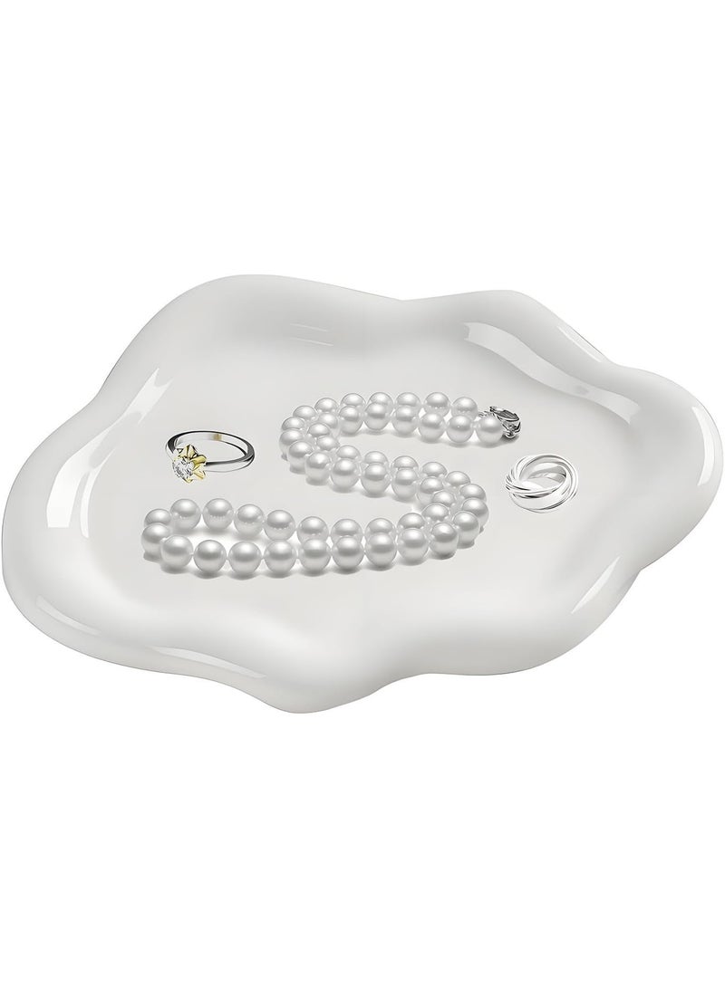 Ceramic Jewellery Dish Trinket Dish Jewelry Tray Cloud Shape Tray Perfume Tray Rings/Earrings/Bracelets/Watch/Keys Tray for Valentine's Day//Mother's Day/Birthday Gift (White) - Image 3