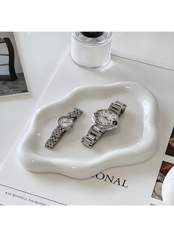 Ceramic Jewellery Dish Trinket Dish Jewelry Tray Cloud Shape Tray Perfume Tray Rings/Earrings/Bracelets/Watch/Keys Tray for Valentine's Day//Mother's Day/Birthday Gift (White) - Image 4