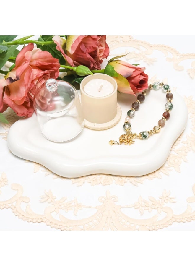 Ceramic Jewellery Dish Trinket Dish Jewelry Tray Cloud Shape Tray Perfume Tray Rings/Earrings/Bracelets/Watch/Keys Tray for Valentine's Day//Mother's Day/Birthday Gift (White) - Image 1