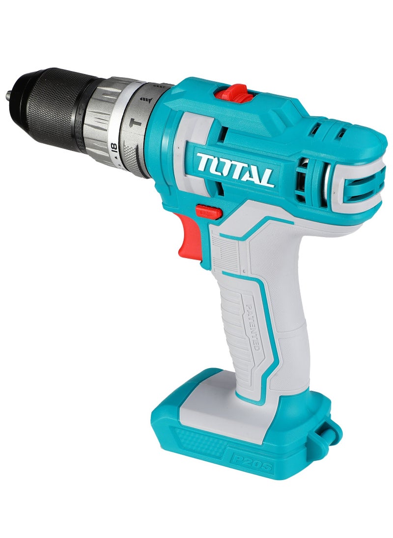 TOTAL - Super Total 20V Lithium-Ion Cordless Impact Drill 3 Fuction (Drill, Screw & Hammer) Electric Drill with Variable Speed with 47 Accessories, 18 Torque Settings, LED Work Light & 2 Batteries for Home & Professional Use TIDLI201452 - Image 1
