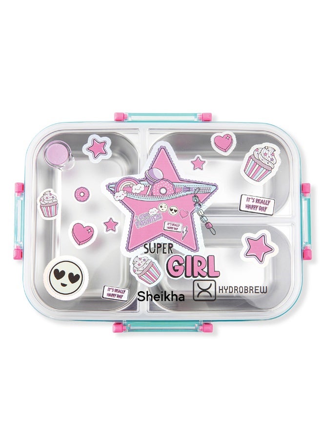 Hydrobrew Personalized Steel Core Bento Lunch Box 3 Compartment 750ml – Teal Spark - Image 1