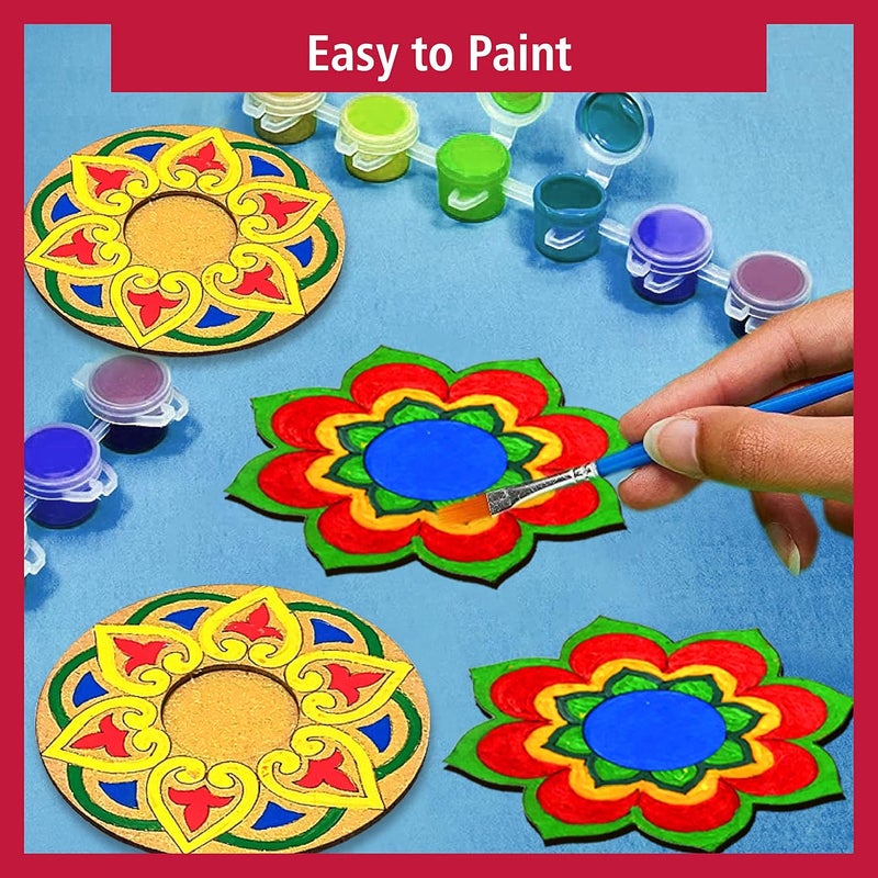 Solobolo Tea Light Candle Holder DIY KIT | Diwali Decorative Item| Paint Your own Tealight Holder for Home Decor Office||Diwali Decoration Puja Articles Decor Gift TeaLight(2pc)| Set of 4 (D-2-3) - Image 3