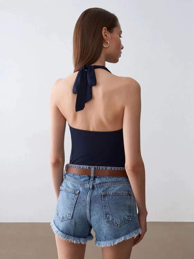 ديلفين Dilvin Sleeveless Cowl Neck Tie Blouse