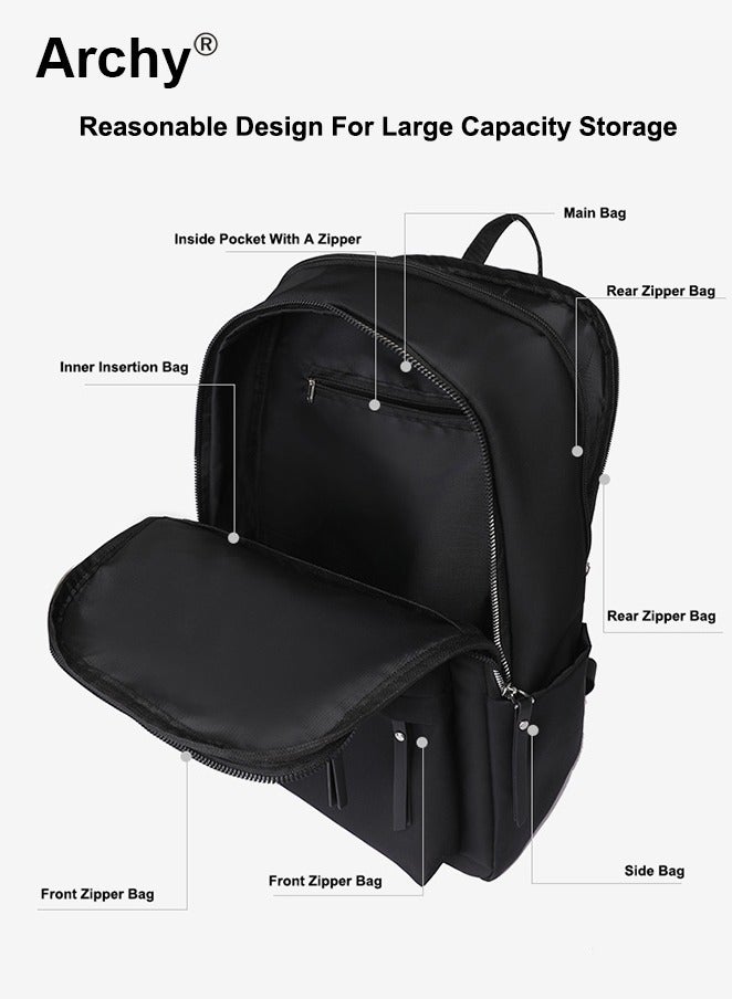 Archy Solid Color Backpack for Women Large Capacity Zipper Daypack Multi-Layered Compartment  - Image 4