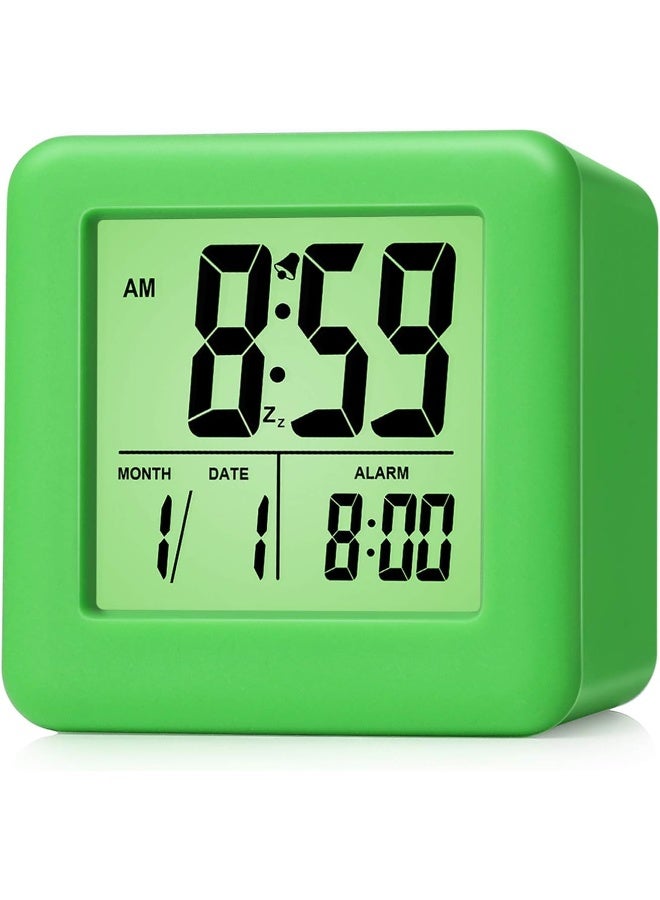 Plumeet Digital Alarm Clock Kids with Snooze and Nightlight  Easy Setting Silicone Clock Display Time Date  Loud Alarm Clock for Bedroom  Battery Powered Green - Image 4