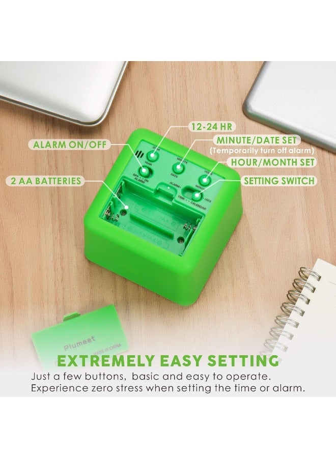 Plumeet Digital Alarm Clock Kids with Snooze and Nightlight  Easy Setting Silicone Clock Display Time Date  Loud Alarm Clock for Bedroom  Battery Powered Green - Image 3
