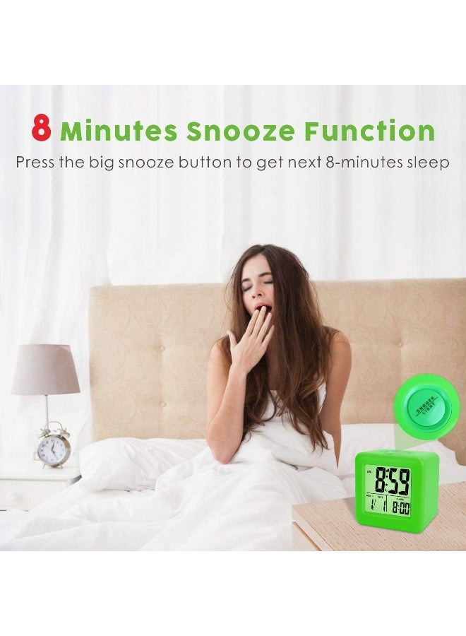 Plumeet Digital Alarm Clock Kids with Snooze and Nightlight  Easy Setting Silicone Clock Display Time Date  Loud Alarm Clock for Bedroom  Battery Powered Green - Image 5