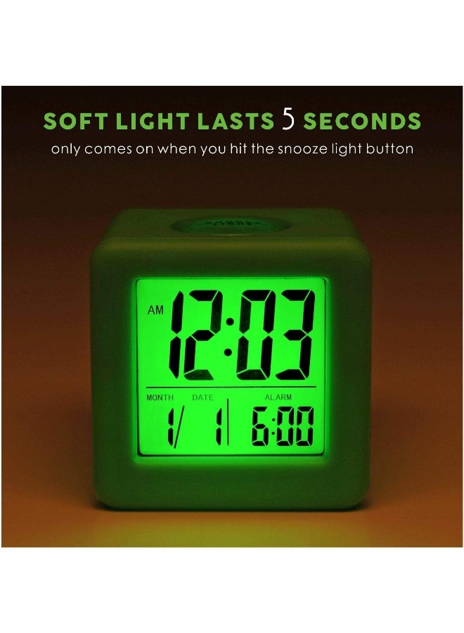 Plumeet Digital Alarm Clock Kids with Snooze and Nightlight  Easy Setting Silicone Clock Display Time Date  Loud Alarm Clock for Bedroom  Battery Powered Green - Image 2