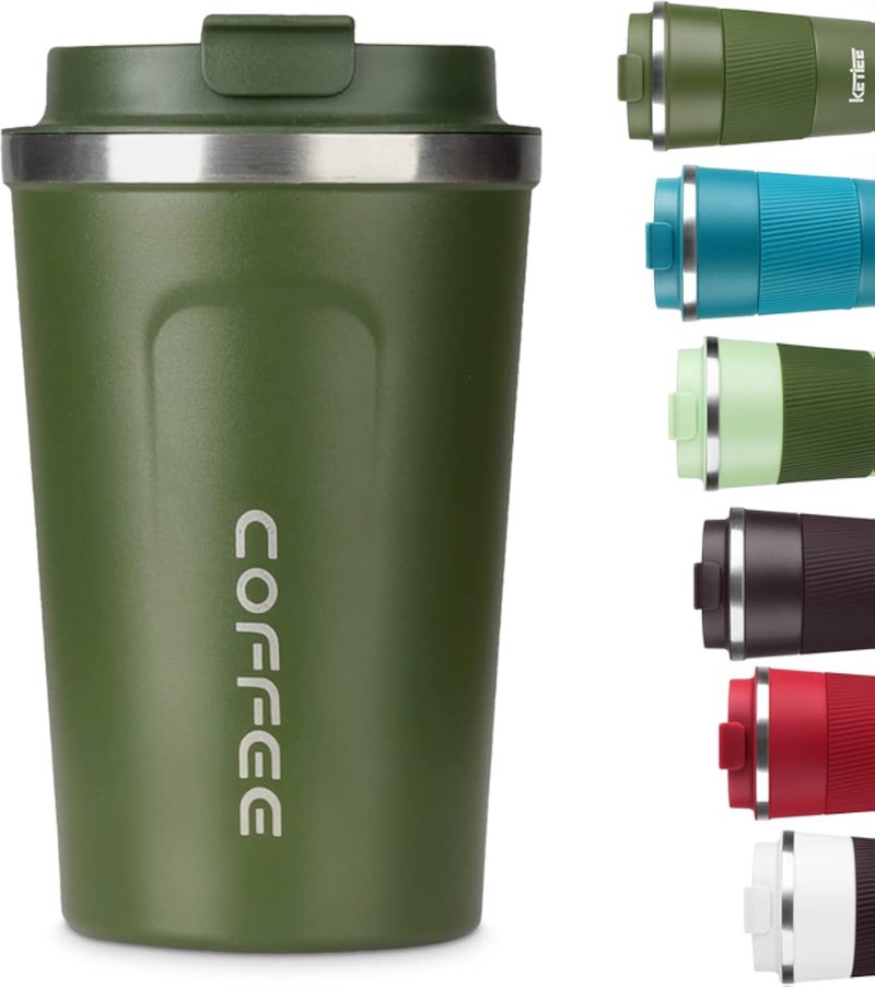KETIEE Travel Coffee Mug 12oz: Insulated Coffee Cup with Leakproof Lid, Coffee Tumbler, Reusable Coffee Cups with Seal Lid, Vacuum Stainless Steel Coffee Mug to Go for Hot/Ice Coffee Tea (Green)