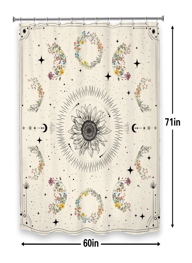 LGhtyro Moon Phase Shower Curtain Celestial Wildflower Bathroom Set 60Wx71H Inches Plant Floral Herbs Boho Stars Vintage Flowers Beige Aesthetic Bath Accessorie Art Home Decor Fabric 12 Pack Hooks - Image 5