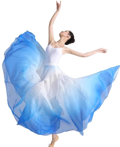 ORIDOOR 720 35" Long Women's Fairy Lyrical Dance Skirt Gradient Color Chiffon Swing Skirt Ballet Modren Dance Costume (A Blue White) … - Image 1