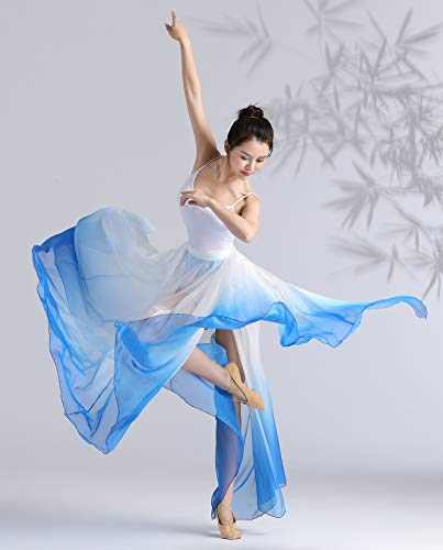 ORIDOOR 720 35" Long Women's Fairy Lyrical Dance Skirt Gradient Color Chiffon Swing Skirt Ballet Modren Dance Costume (A Blue White) … - Image 3