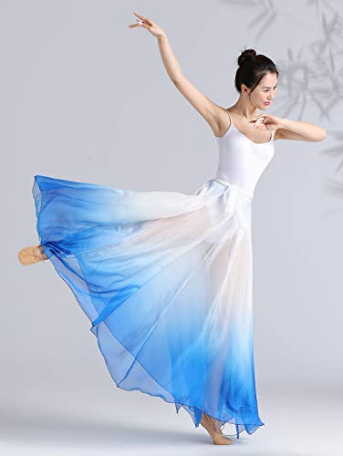 ORIDOOR 720 35" Long Women's Fairy Lyrical Dance Skirt Gradient Color Chiffon Swing Skirt Ballet Modren Dance Costume (A Blue White) … - Image 4