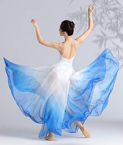 ORIDOOR 720 35" Long Women's Fairy Lyrical Dance Skirt Gradient Color Chiffon Swing Skirt Ballet Modren Dance Costume (A Blue White) … - Image 2
