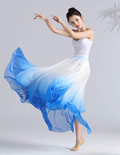 ORIDOOR 720 35" Long Women's Fairy Lyrical Dance Skirt Gradient Color Chiffon Swing Skirt Ballet Modren Dance Costume (A Blue White) … - Image 5