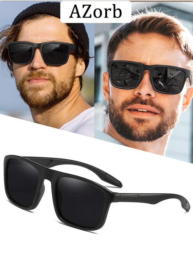 AZorb Polarized Sunglasses for Men Women Square Frame Classic Style Sun Glassess Sports Sun Glas Men's Ladies Sunglass UV Protection Shades for Driving Cycling Fishing Traveling Eyewear Black  - Image 1