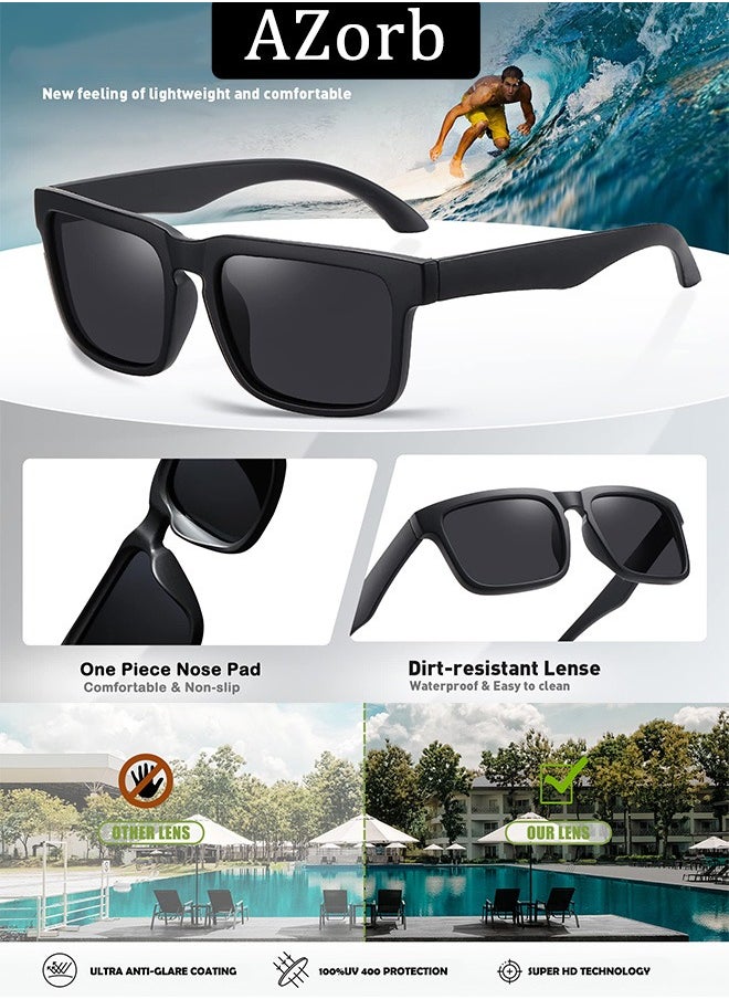 AZorb Polarized Sunglasses for Men Women Square Frame Classic Style Sun Glassess Sports Sun Glas Men's Ladies Sunglass UV Protection Shades for Driving Cycling Fishing Traveling Eyewear Black  - Image 3