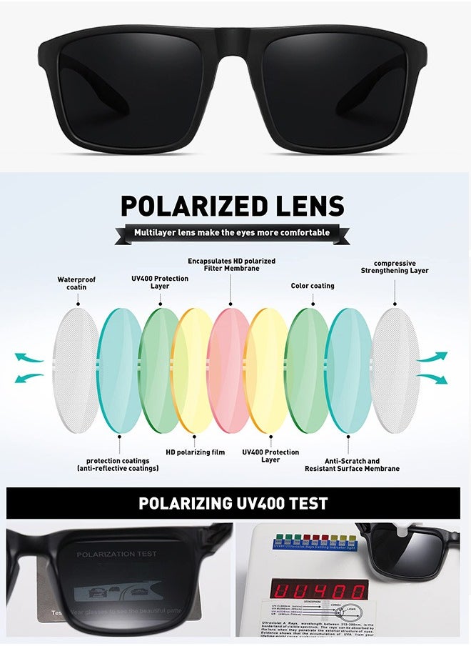 AZorb Polarized Sunglasses for Men Women Square Frame Classic Style Sun Glassess Sports Sun Glas Men's Ladies Sunglass UV Protection Shades for Driving Cycling Fishing Traveling Eyewear Black  - Image 5