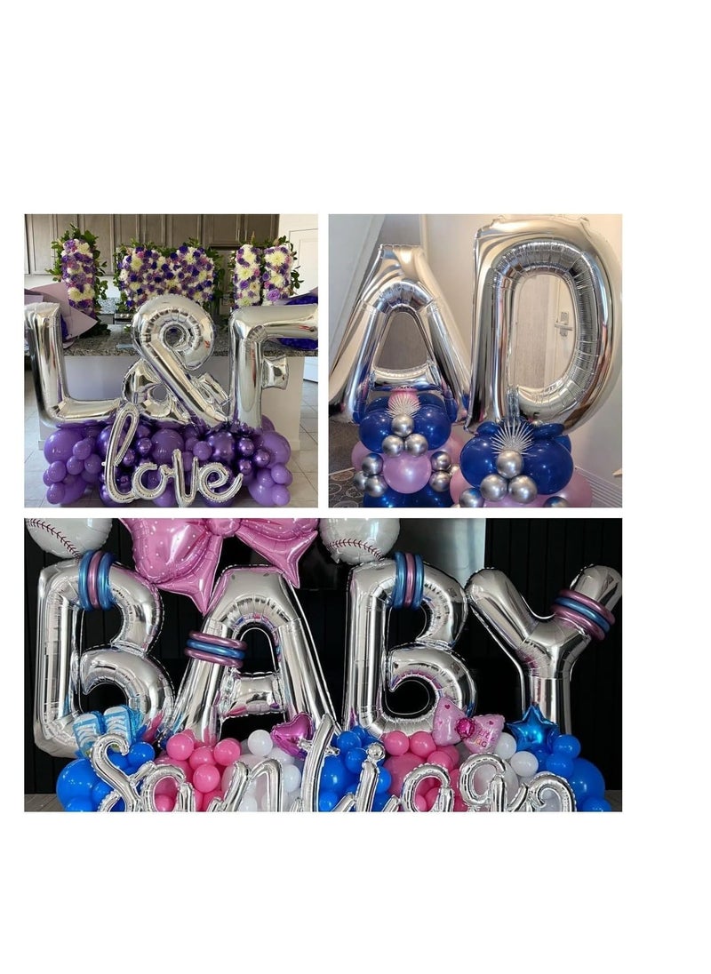 Party with Emma Silver Letter A to Z Balloons 32 inch Large Alphabet Balloons Silver Helium Foil Letter Balloon Banner for Birthday Party Anniversary Wedding Decoration (Silver-H)  - Image 5