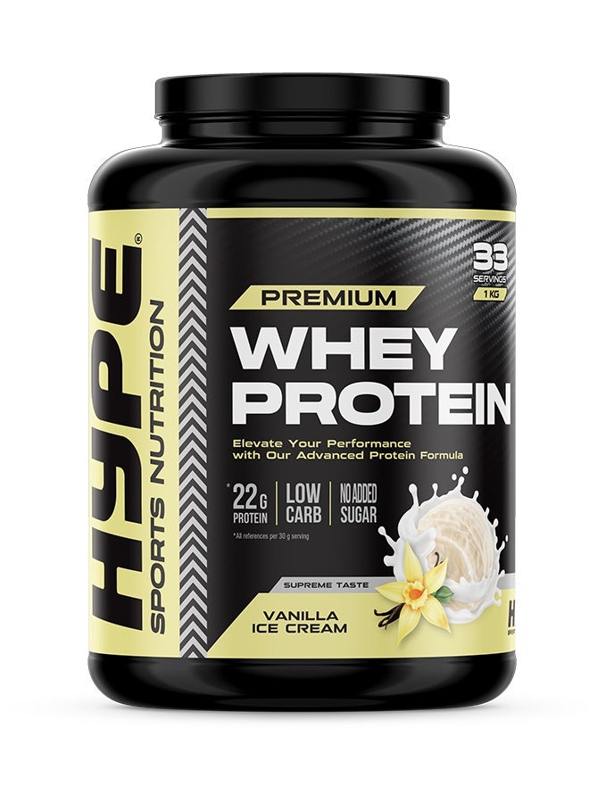 هايب مسحوق واي بروتين نكهة فانيلا آيس كريم | ١ كيلوغرام | ٢٢ غرام بروتين، قليل السكر لنمو العضلات - Image 1