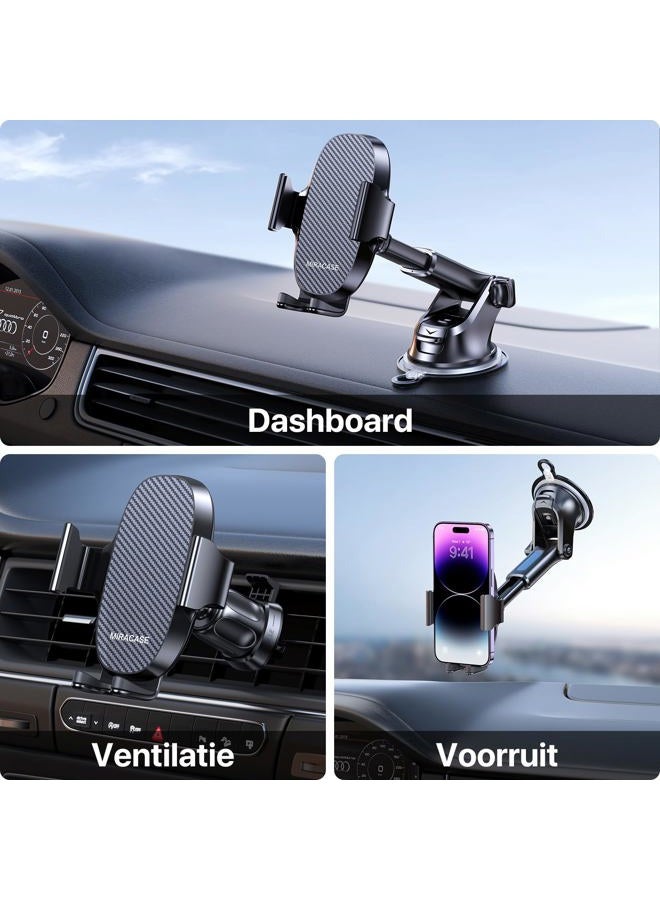 Miracase حامل هاتف محمول عالمي بدرجة عسكرية للسيارة، [ثابت للغاية وقوي الشفط] حامل هاتف بدون استخدام اليدين على لوحة القيادة والزجاج الأمامي وفتحة تهوية السيارة مناسب لجميع الهواتف المحمولة - Image 2