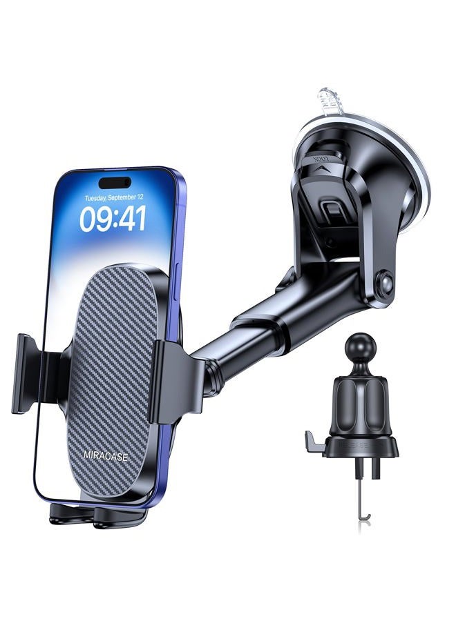 Miracase حامل هاتف محمول عالمي بدرجة عسكرية للسيارة، [ثابت للغاية وقوي الشفط] حامل هاتف بدون استخدام اليدين على لوحة القيادة والزجاج الأمامي وفتحة تهوية السيارة مناسب لجميع الهواتف المحمولة - Image 1