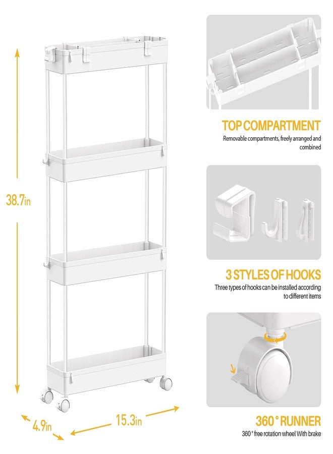 SPACELEAD Slim Storage Cart 4 Tier,Bathroom Organizer Rolling Utility, Mobile Shelving Unit Slide Out for Office, Kitchen, Laundry Room & Narrow Places,White - Image 3