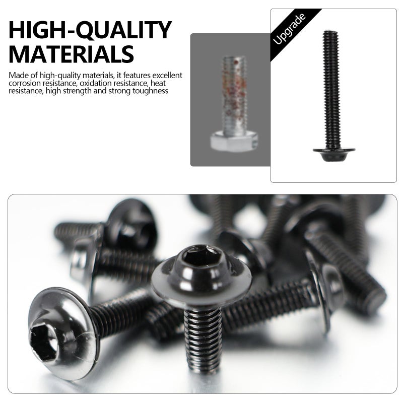MOCODUO 195Pcs M5 M6 Motorcycle Fairing Bolt Kits, Stainless Steel Windscreen Screws Fastener Clips Universal Fits for Sportbike Kawasaki Suzuki Honda Yamaha BMW Ducati GSXR Motorcycle Accessories Black - Image 5