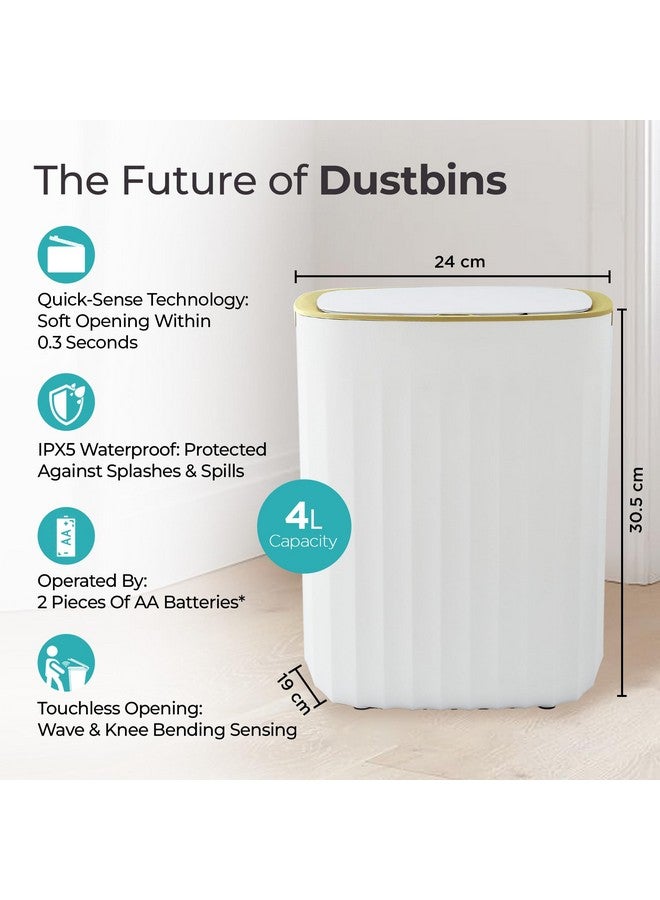 The Better Home سلة المهملات الذكية 12 لتر من ذا بيتر هوم | ضمان لمدة سنة | سلة للحمام | سلة مهملات أوتوماتيكية بحساس ذكي 31 سم لغرفة النوم | سلة مهملات للمكتب | سلة قمامة - أبيض وذهبي - Image 2