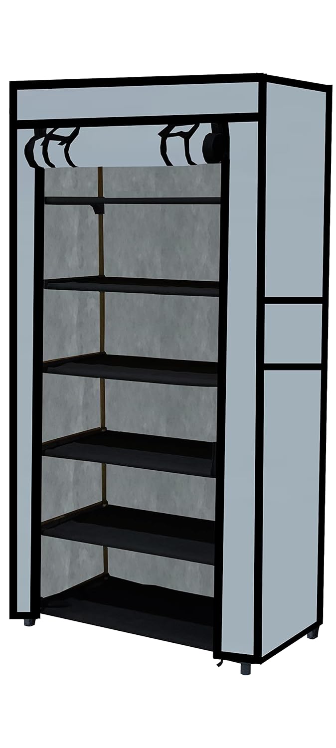 SANAMSTORE Multipurpose 6 Tier Rack ShoeClothesBooks Stand Rack with Cover for Home Need to Be Assemble DIY Grey Metal Cm - Image 3