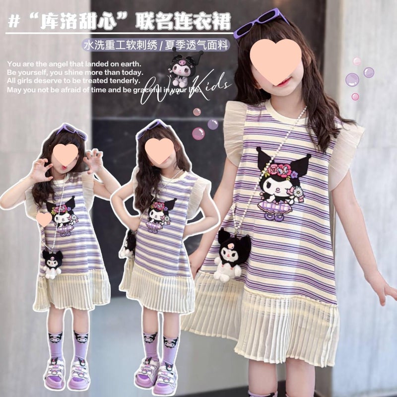 Girls Baby Korean Style Cartoon Vest dress Big Kids Summer New Fashionable Western Style Mesh Princess Dress Trendy Purple dress