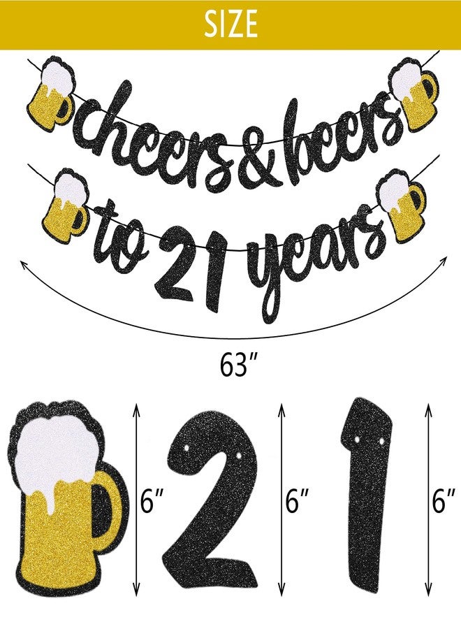 Joymee 21st Birthday Banner - Happy 21st Birthday Decorations, Cheers and Beers to 21 Years Banner Pre-Strung, 21 Anniversary Party Supplies (Black Gold) - Image 3