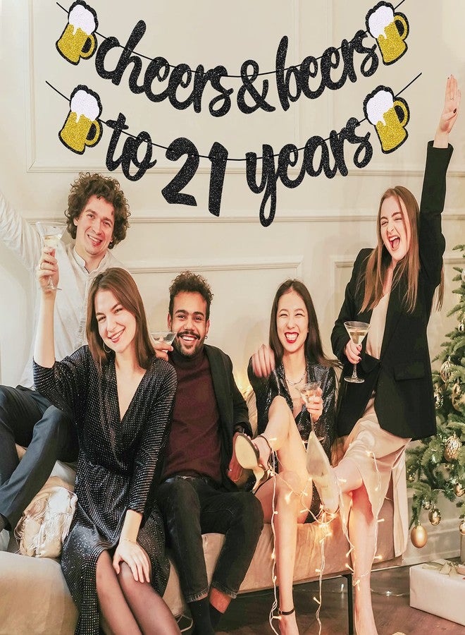 Joymee 21st Birthday Banner - Happy 21st Birthday Decorations, Cheers and Beers to 21 Years Banner Pre-Strung, 21 Anniversary Party Supplies (Black Gold) - Image 4