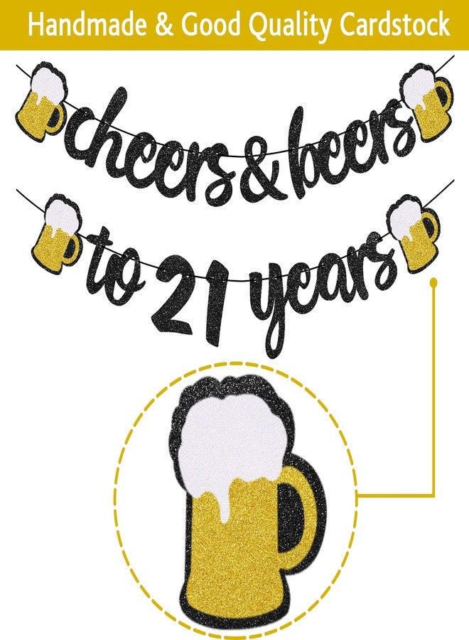 Joymee 21st Birthday Banner - Happy 21st Birthday Decorations, Cheers and Beers to 21 Years Banner Pre-Strung, 21 Anniversary Party Supplies (Black Gold) - Image 2