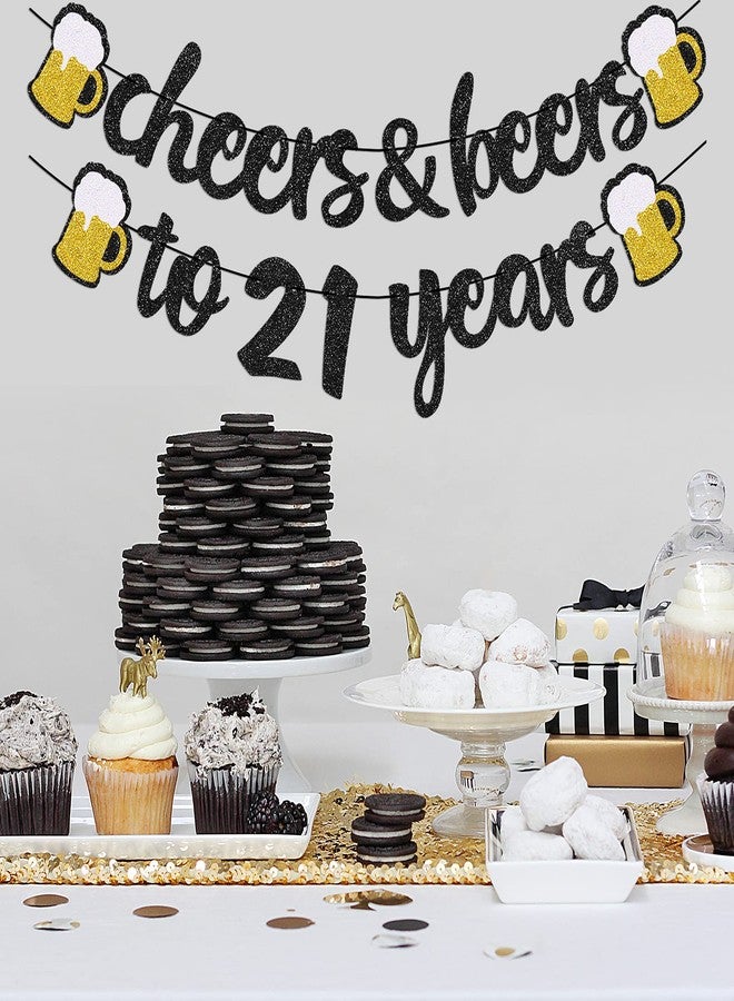 Joymee 21st Birthday Banner - Happy 21st Birthday Decorations, Cheers and Beers to 21 Years Banner Pre-Strung, 21 Anniversary Party Supplies (Black Gold) - Image 5