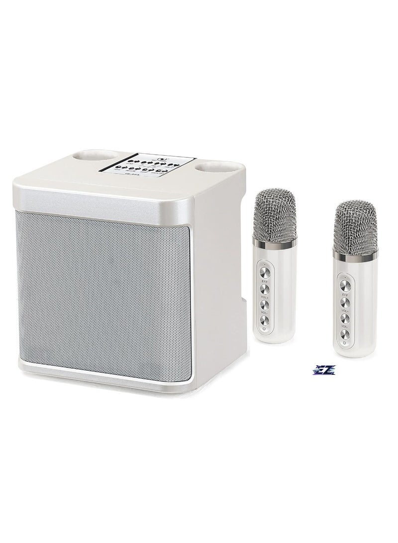 ELTRAZONE Rechargeable Speaker & Microphone Set - 1 HD Sound Speaker & 2 Voice Changing Microphones, Portable Stereo Soundbox with Deep Bass, Hi-Quality Sound, Beige – Perfect for Parties, Karaoke, and Outdoor Fun  - Image 1