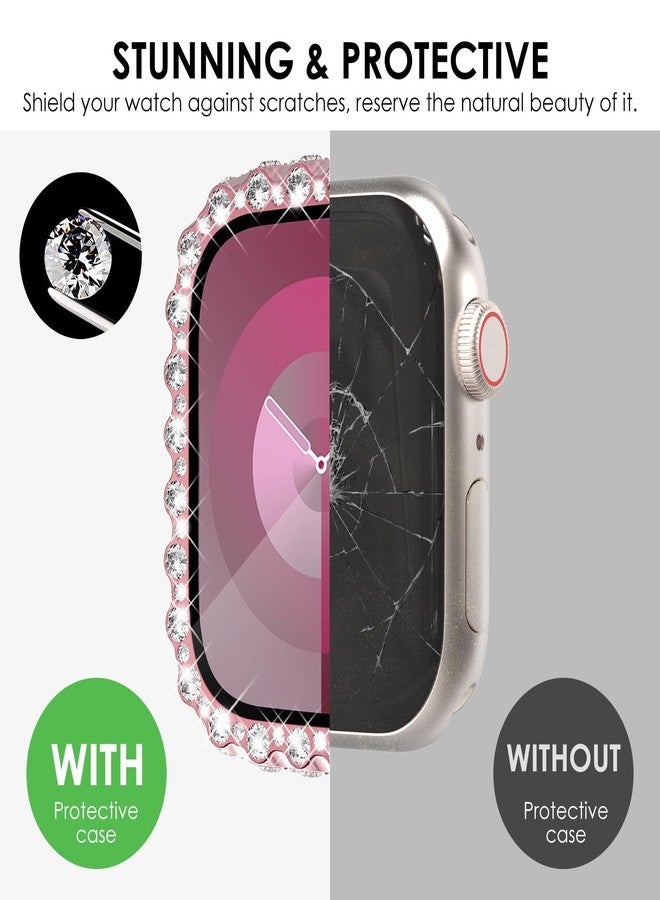 NewWays 2 in 1 Waterproof Bling Case 45mm for Apple Watch Screen Protector Series 9 8 7, Lace Full Glitter Diamond Rhinestone Bumper Face Cover for iWatch Women 45 mm, Pink - Image 4